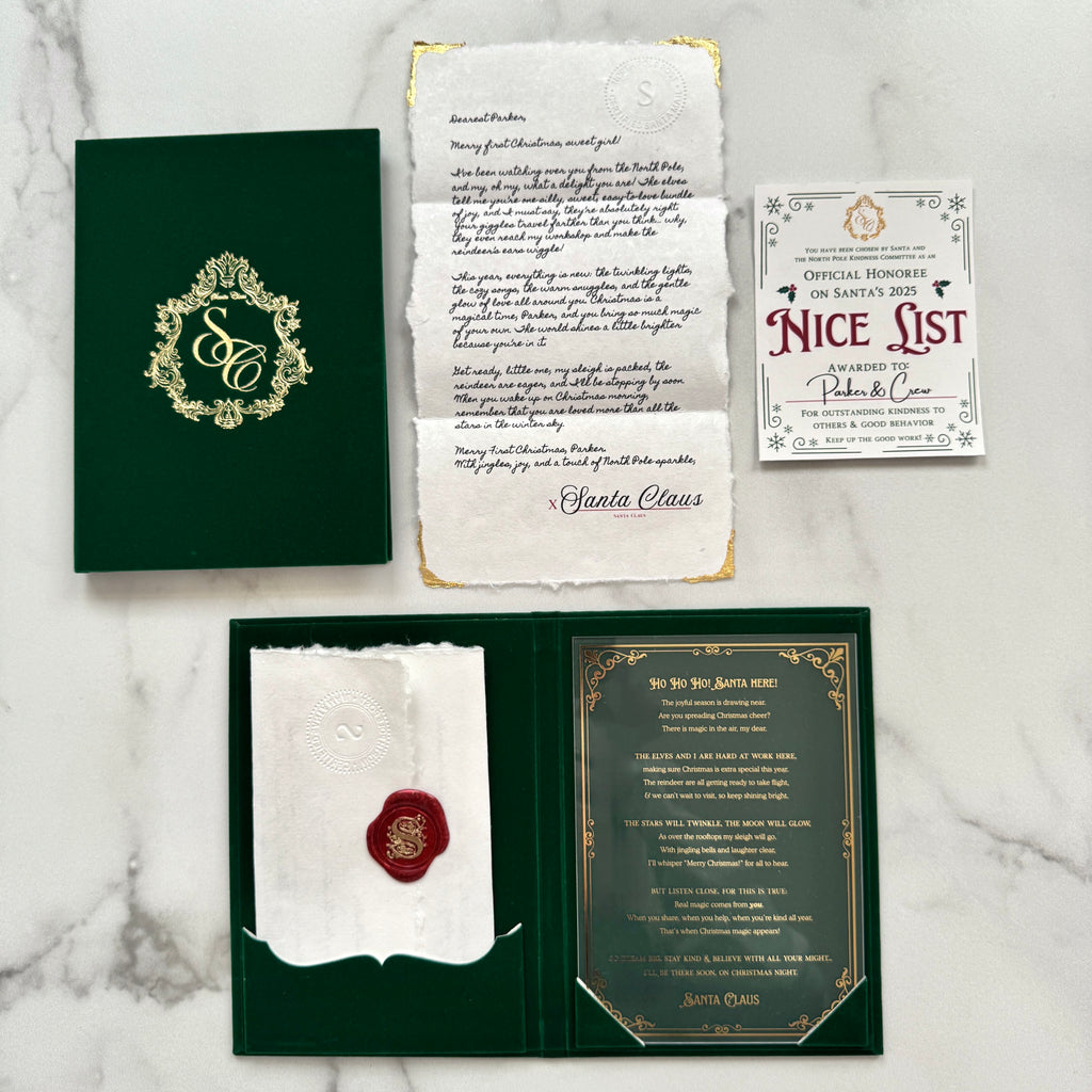 Green Velvet Personalized Booklet & Letter From Santa