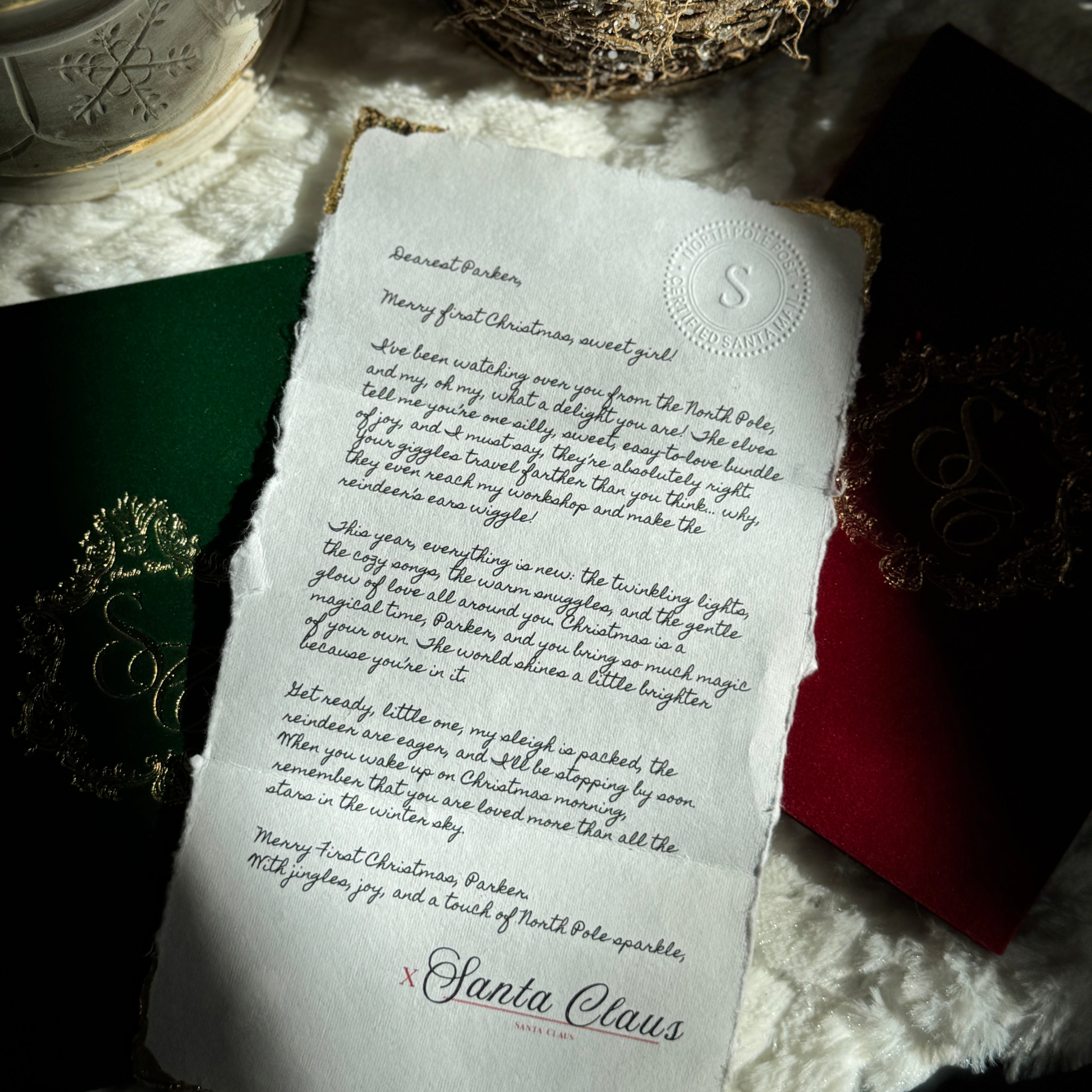 Green Velvet Personalized Booklet & Letter From Santa