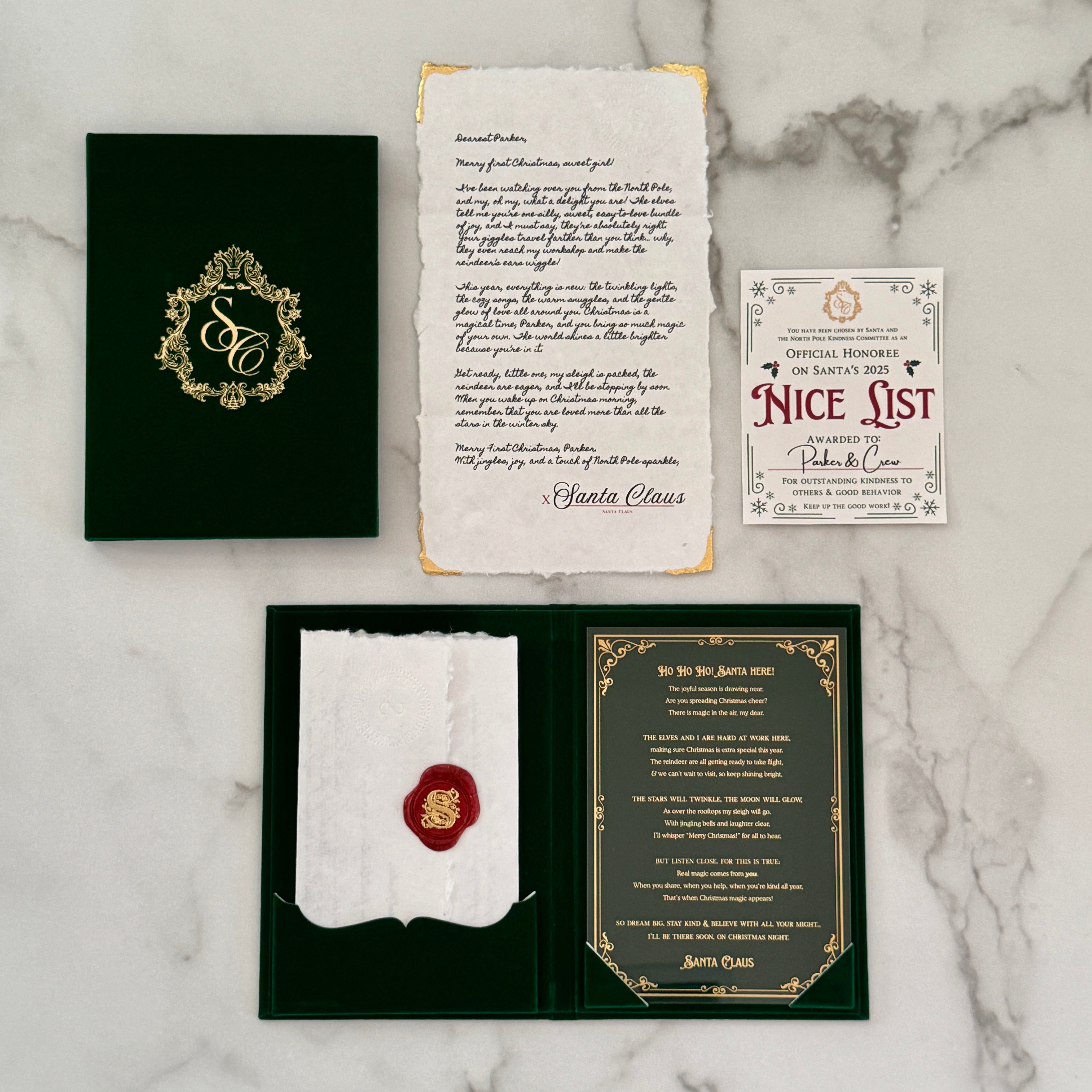 Green Velvet Personalized Booklet & Letter From Santa – Parker & Crew